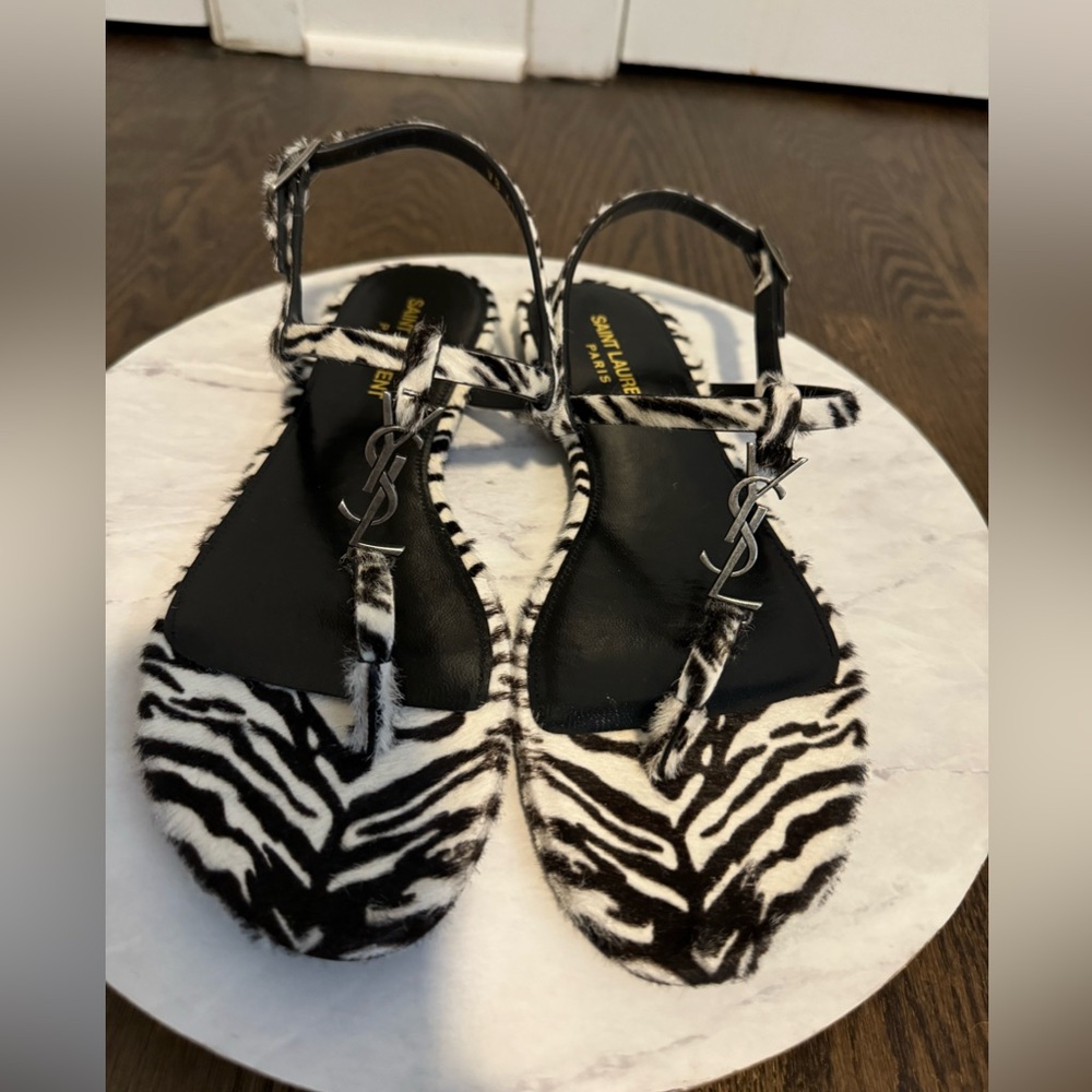 Saint Laurent YSL Cassandra Zebra Sandal Sz 37